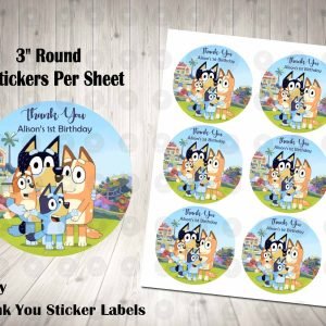 Bluey 3 inch Round Thank You Stickers