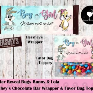 Bugs and Lola Gender Reveal Hershey's Wrapper and Favor Bag Toppers