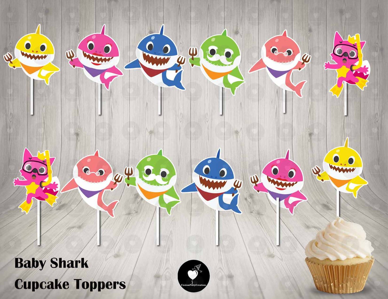 Baby Shark Cupcake Toppers Birthday Party 1 Baby Shark Cupcake Toppers Birthday Party