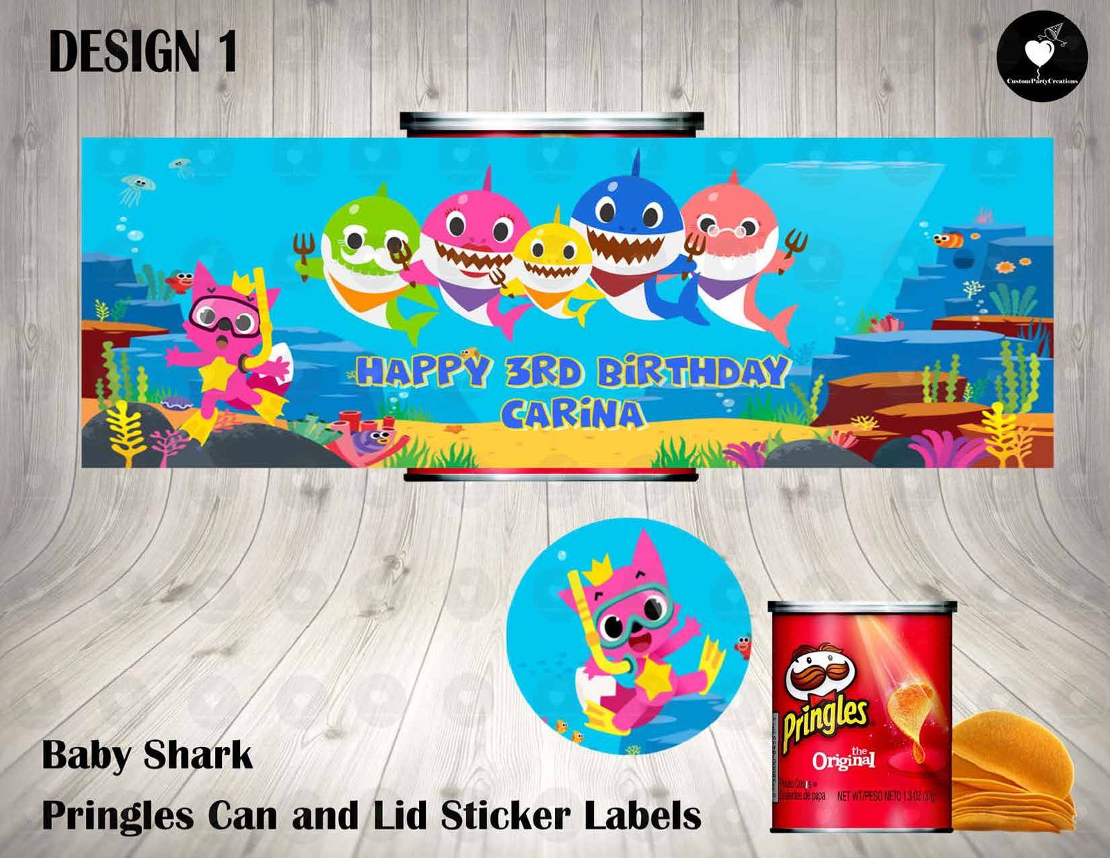 Baby Shark Pringles Can and Lid Labels 1 Baby Shark Pringles Can and Lid Labels