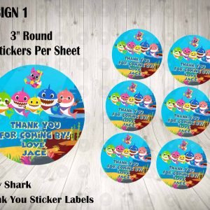 Baby Shark 3" Round Thank You Stickers