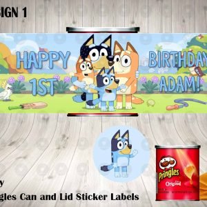 Bluey Cartoon Pringles Can and Lid Labels