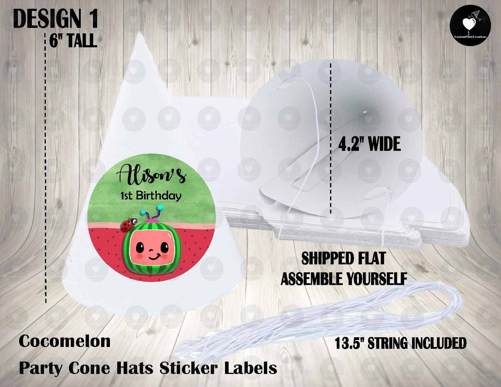 Cocomelon Personalized Cone Hats 1 Cocomelon Personalized Cone Hats