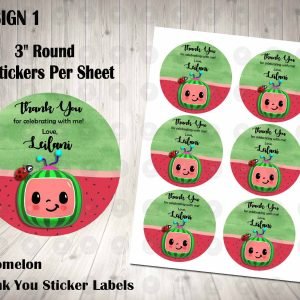Cocomelon 3" Round Thank You Stickers