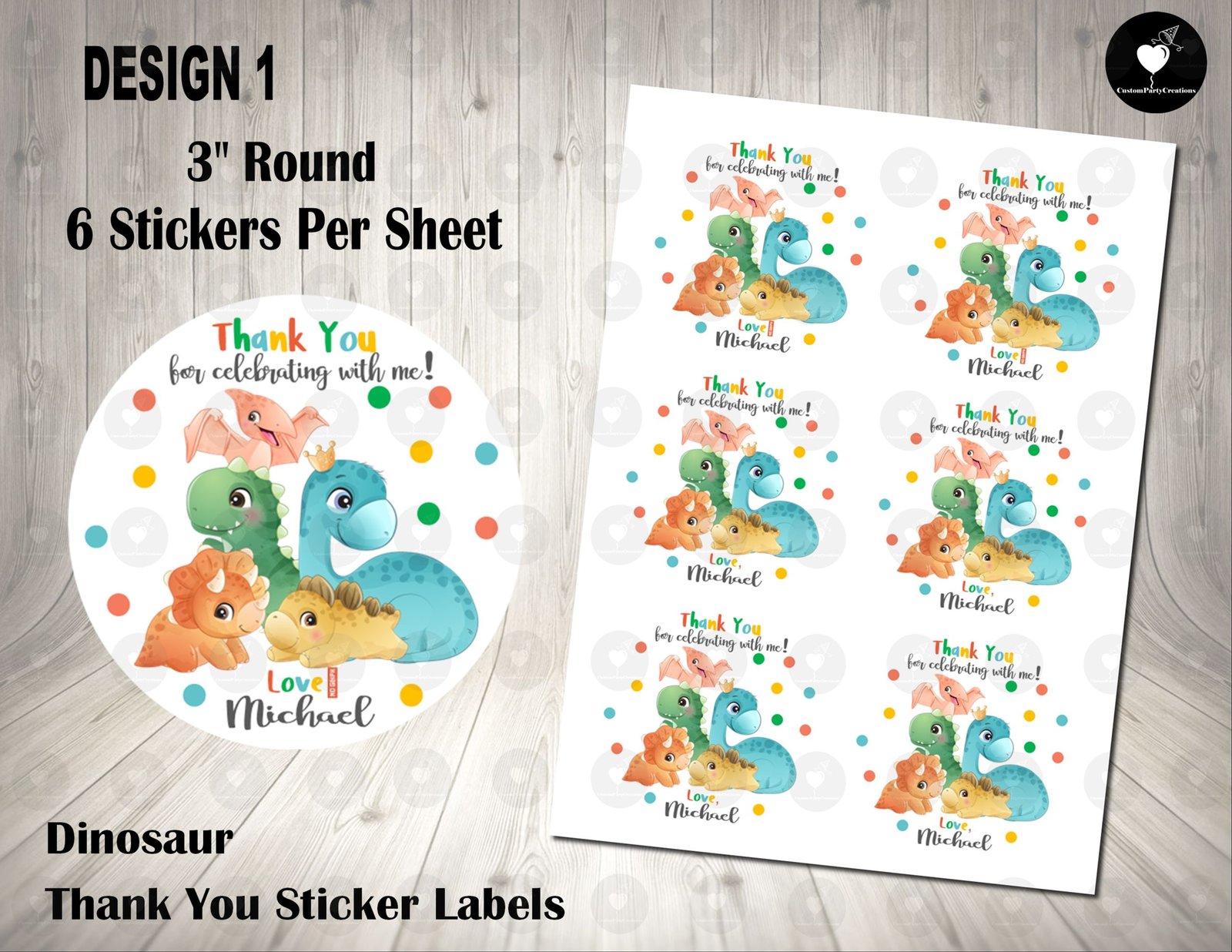 Dinosaur Play 3" Round Thank You Stickers 1 Dinosaur Play 3" Round Thank You Stickers