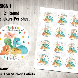 Dinosaur Play 2inch Round Thank You Stickers
