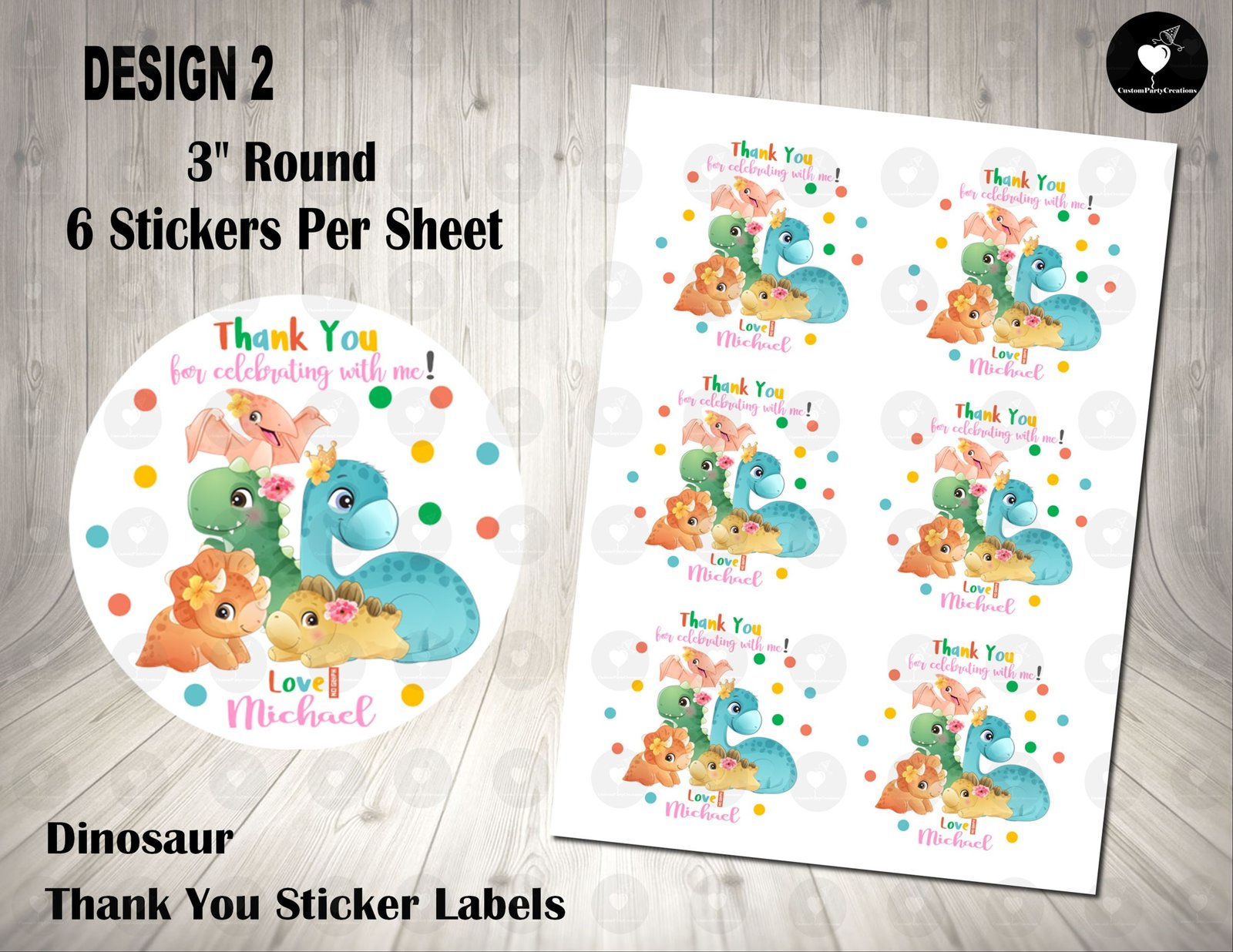 Dinosaur Play 3" Round Thank You Stickers 2 Dinosaur Play 3" Round Thank You Stickers