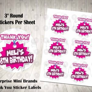 5 Surprise Mini Brand 3" Round Thank You Stickers