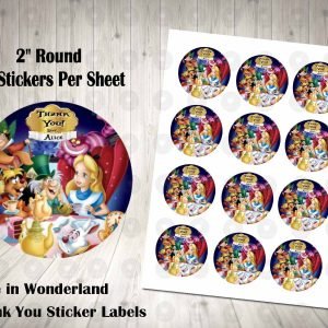 Alice in Wonderland 2" Round Thank You Stickers