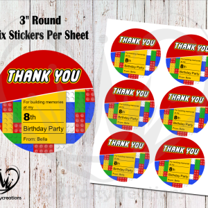 Lego 3" Round Thank You Stickers