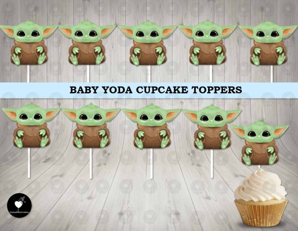 Baby Yoda Cupcake Toppers - Custom Party Creations