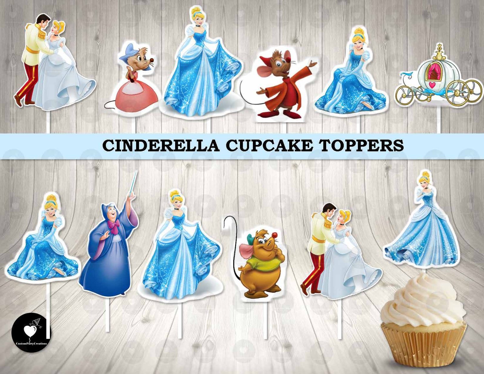 Cinderella Cupcake Toppers 1 Cinderella Cupcake Toppers