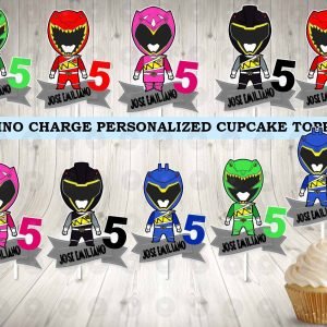 Dino Charger with Personalized Name Cupcake Toppers