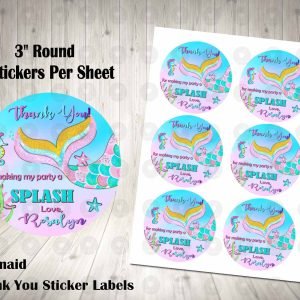 Mermaid 3" Round Thank You Stickers