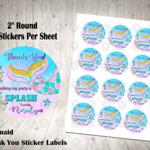 Mermaid 2" Round Thank You Stickers