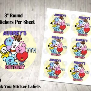 BT21 3" Round Thank You Stickers