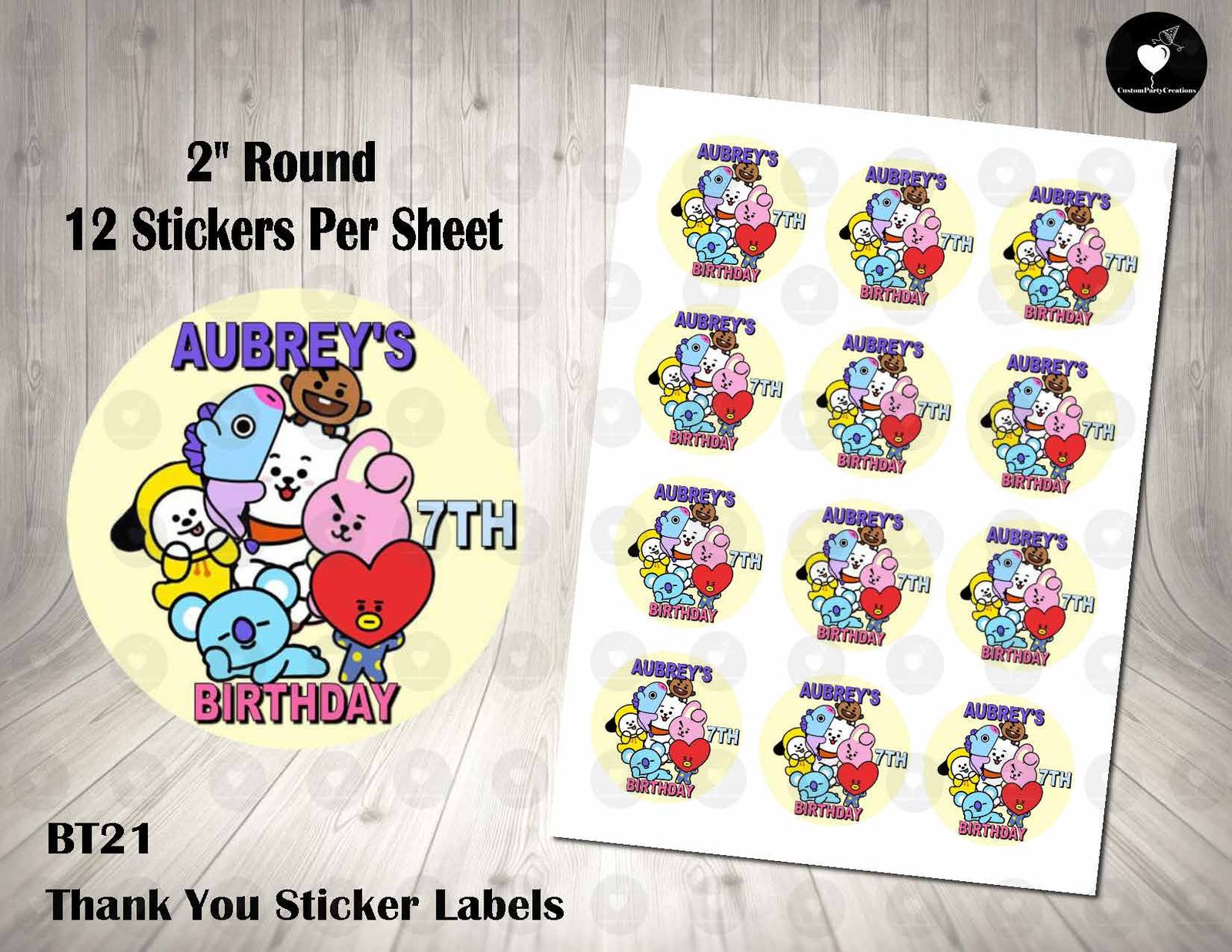 BT21 2" Round Thank You Stickers 1 BT21 2" Round Thank You Stickers