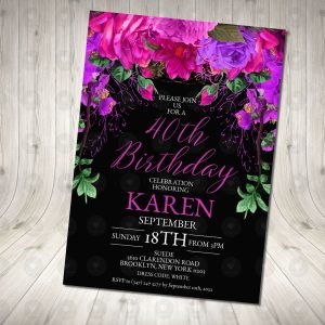 Pink Purple Flower Invitation Birthday Party