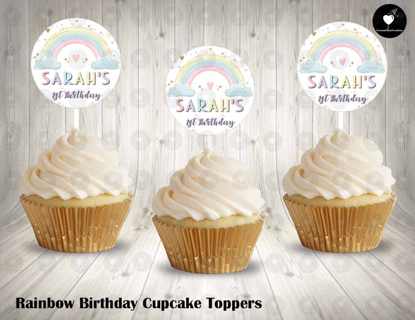 Rainbow Round Cupcake Toppers 1 Rainbow Round Cupcake Toppers