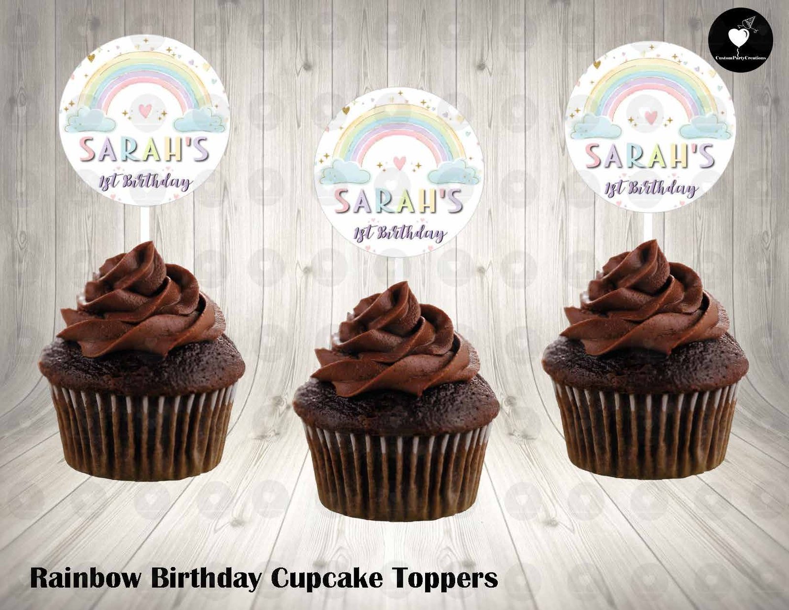 Rainbow Round Cupcake Toppers 2 Rainbow Round Cupcake Toppers