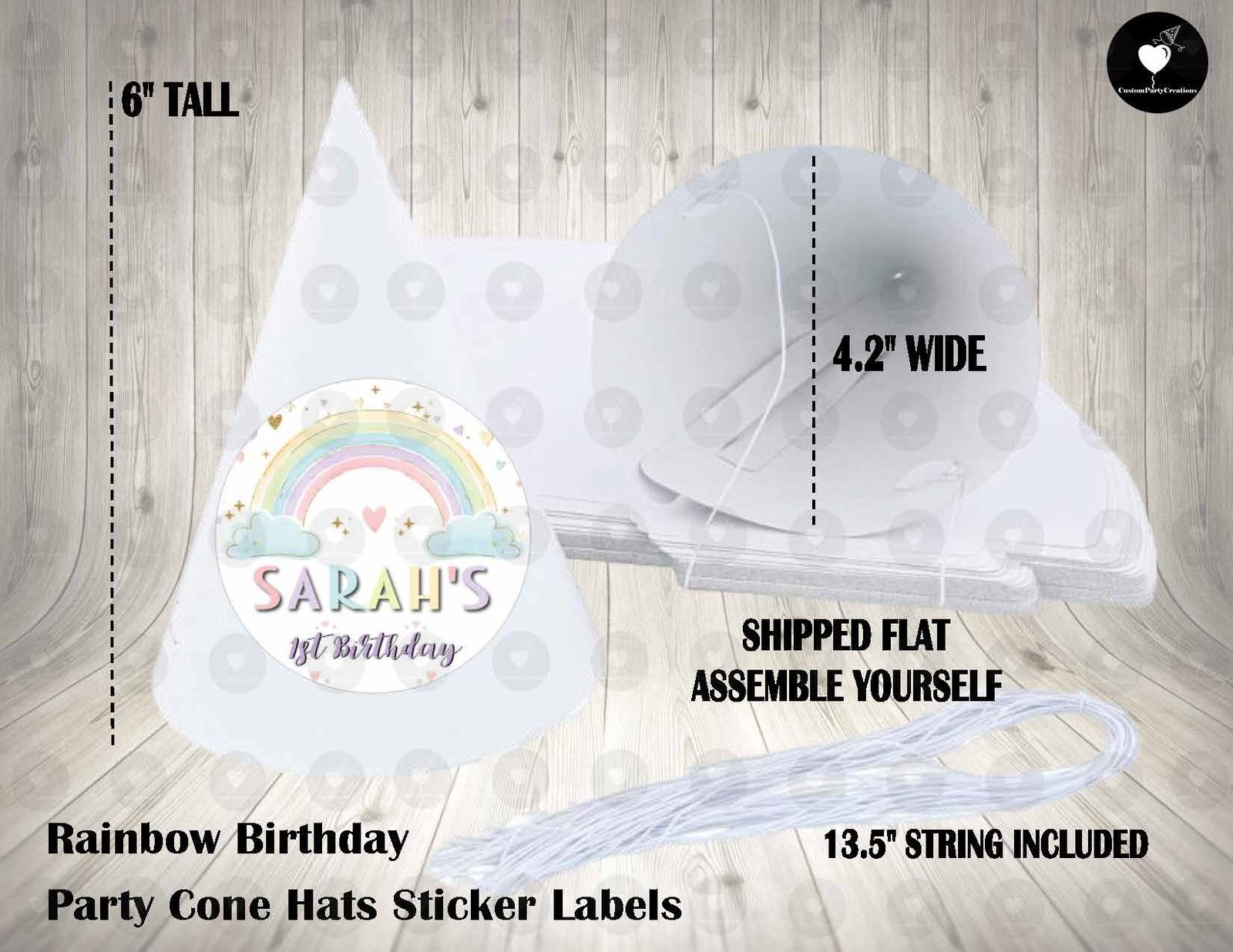 Rainbow Personalized Cone Hats 1 Rainbow Personalized Cone Hats