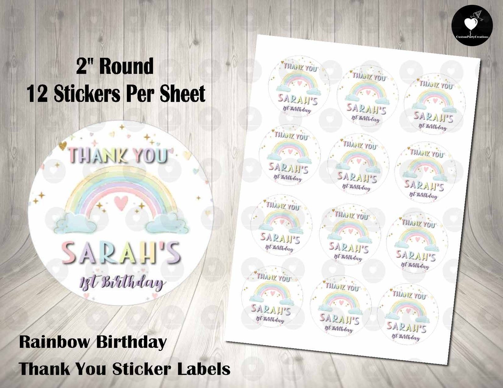 Rainbow 2" Round Thank You Stickers 1 Rainbow 2" Round Thank You Stickers