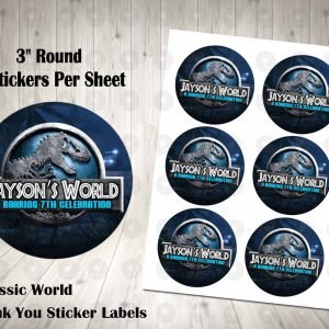 Jurassic World 3" Round Thank You Stickers