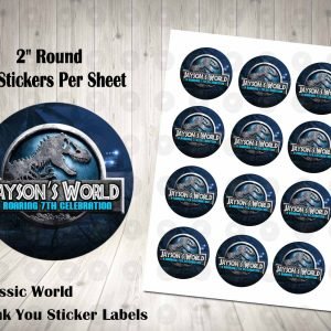 Jurassic World 2" Round Thank You Stickers