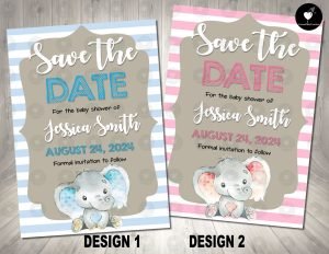 Baby Elephant Save the Date Baby Shower Invite