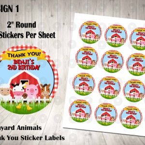 Barnyard Animals 2" Round Thank You Stickers