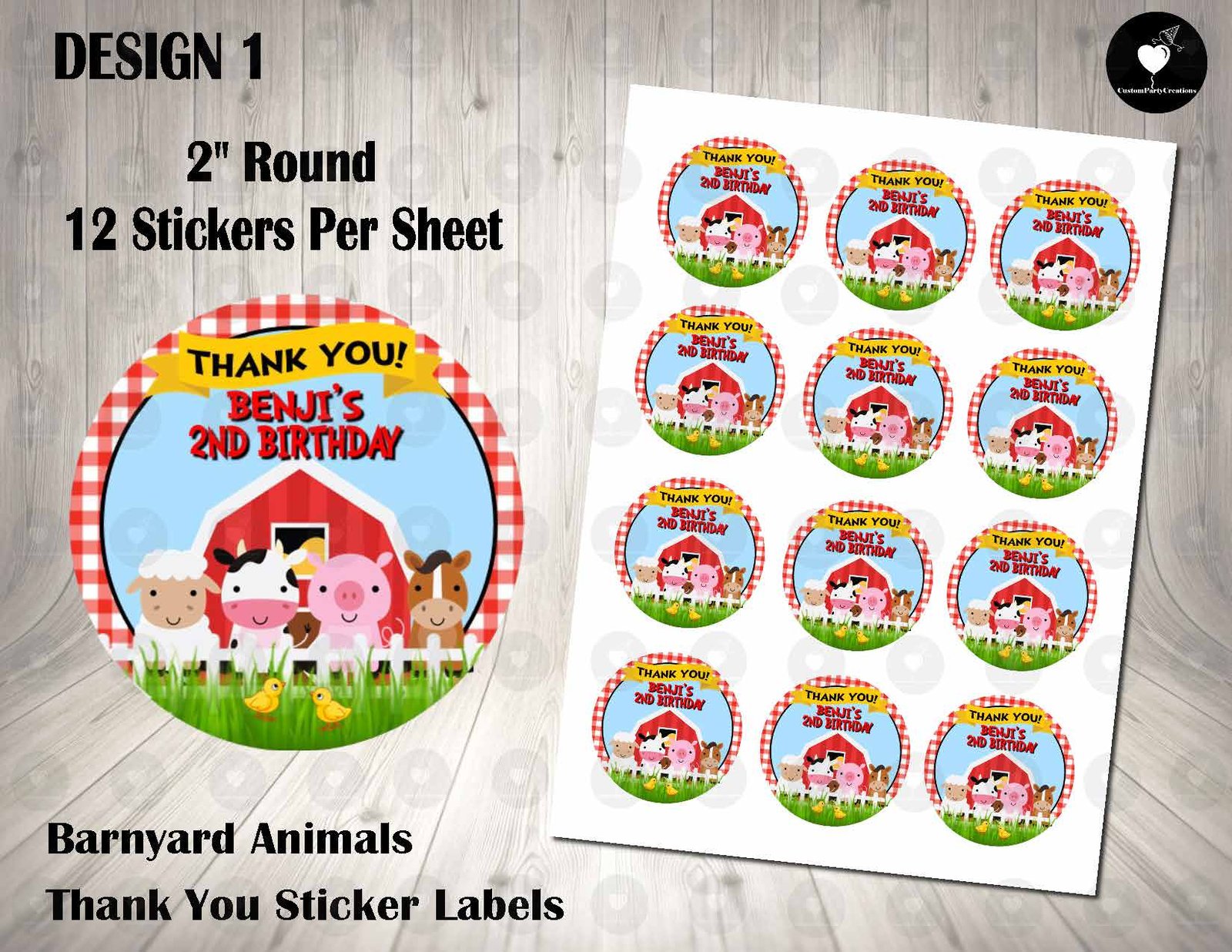 Barnyard Animals 2" Round Thank You Stickers 1 Barnyard Animals 2" Round Thank You Stickers