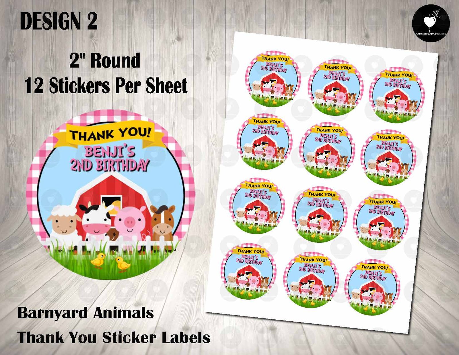 Barnyard Animals 2" Round Thank You Stickers 2 Barnyard Animals 2" Round Thank You Stickers