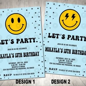 Blue Smiley Face Invitation Birthday Party