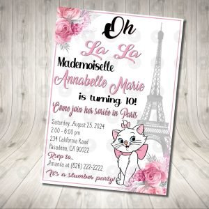 Marie the Car Paris Invitation Birthday Party