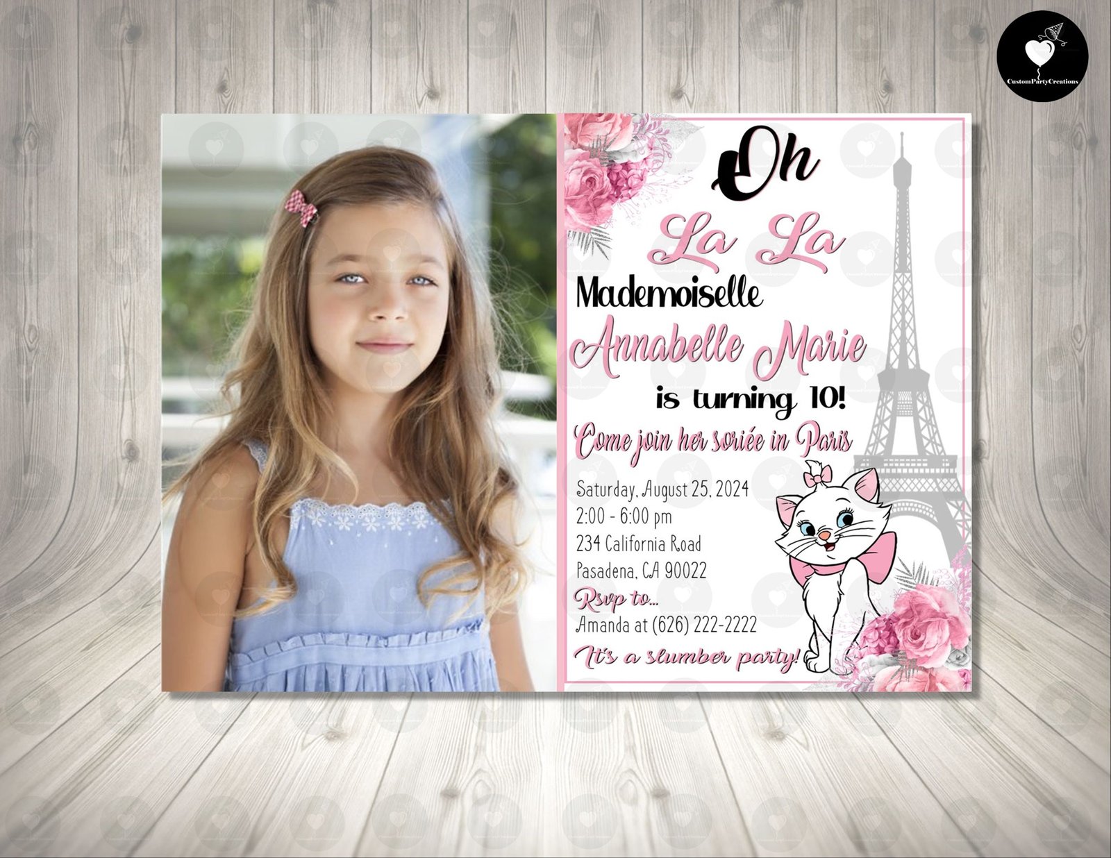 Marie the Cat Paris Invitation Birthday Party 2 Marie the Car Paris Invitation Birthday Party