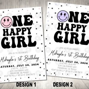 Smiley Face One Happy Girl Invitation Birthday Party
