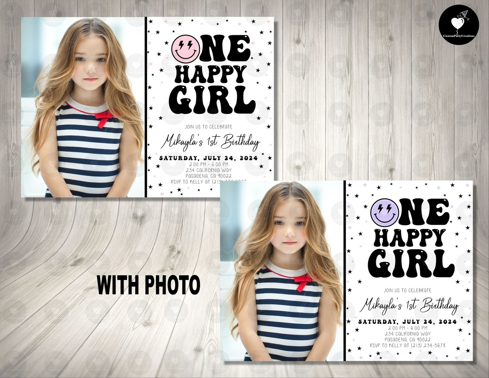 Smiley Face One Happy Girl Invitation Birthday Party 2 Smiley Face One Happy Girl Invitation Birthday Party