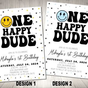 Smiley Face One Happy Dude Invitation Birthday Party