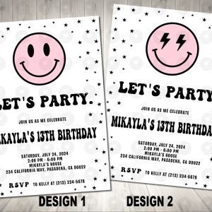Pink Smiley Face Invitation Birthday Party