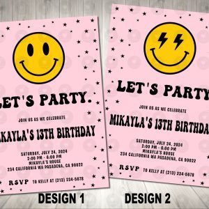 Pink Smiley Face Invitation Birthday Party