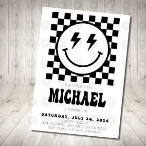 Checkered Smile Face Invitation Birthday Party