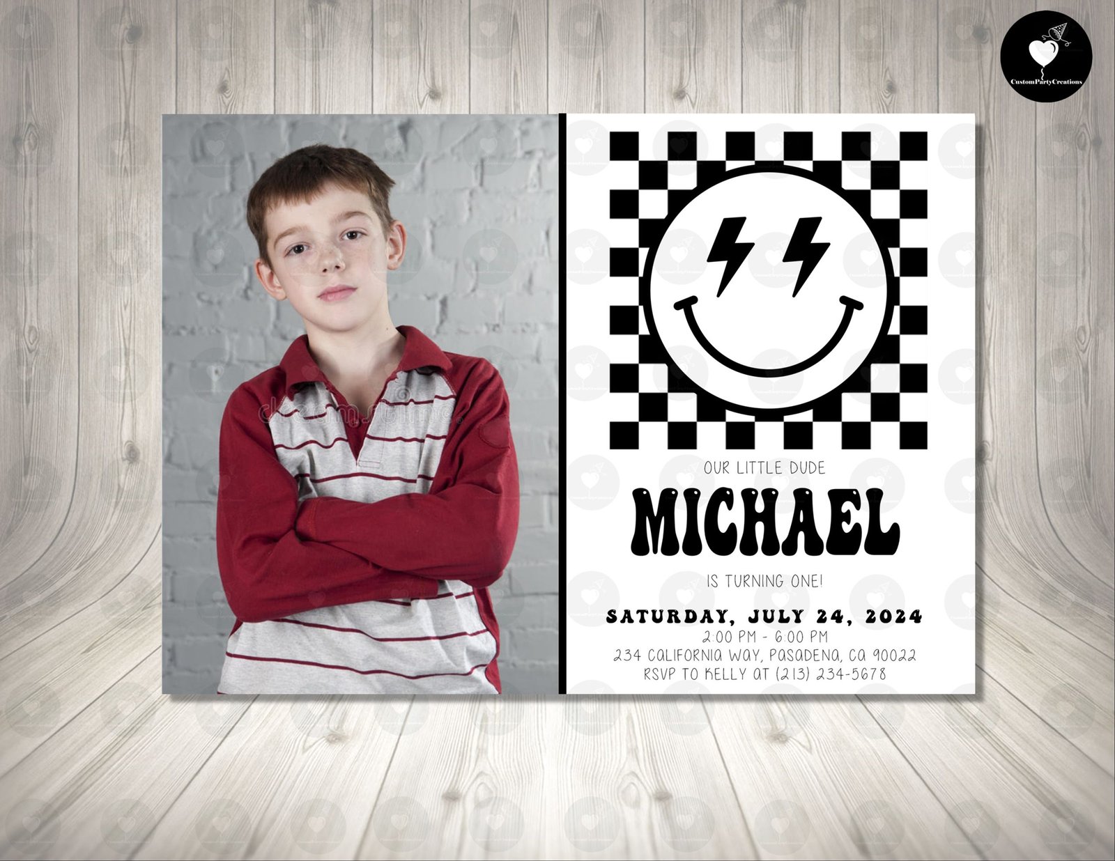 Checkered Smiley Face Invitation Birthday Party 2 Checkered Smile Face Invitation Birthday Party