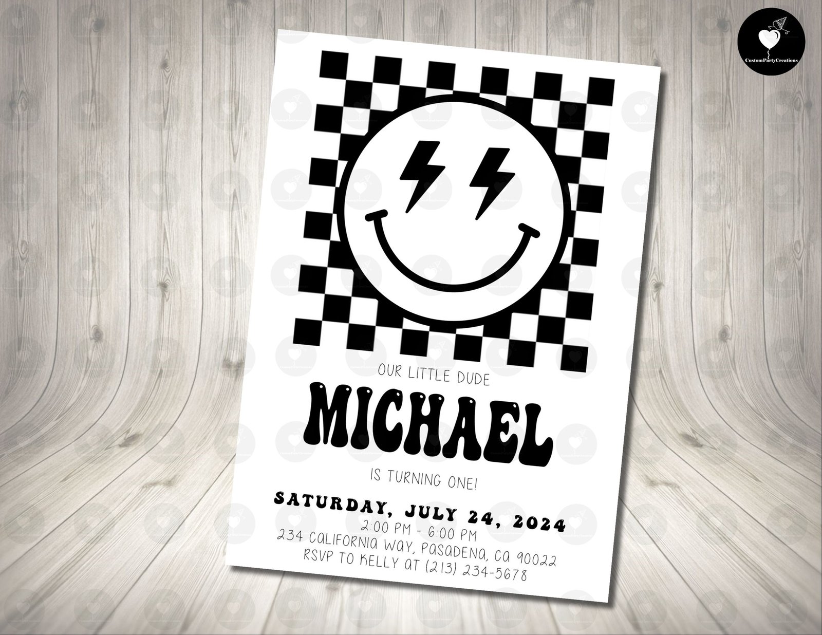 Checkered Smiley Face Invitation Birthday Party 1 Checkered Smile Face Invitation Birthday Party