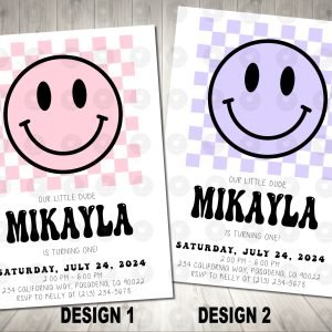 Checkered Smiley Face for Girls Invitation Birthday Party