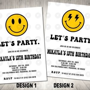 Yellow Smiley Face Invitation Birthday Party