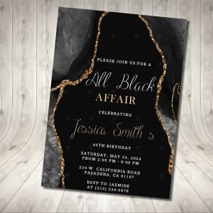 Agate All Black Invitation Birthday Party