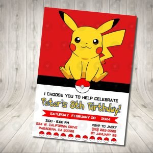 Pokemon One Invitation Birthday Party