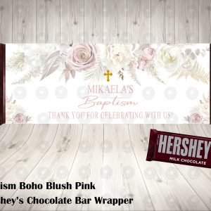 Boho Floral Pampas Baptism Hershey's Wrapper