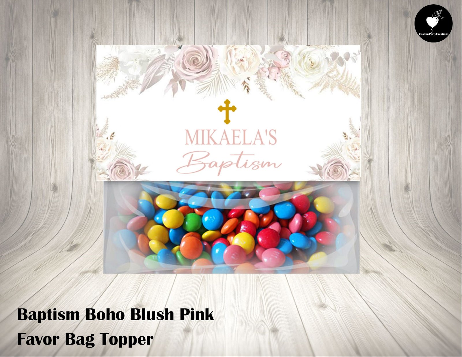 Boho Floral Pampas Baptism Favor Bag Toppers 1 Boho Floral Pampas Baptism Hershey's Wrapper