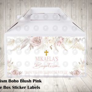 Boho Floral Pampas Baptism Labels for Gable Boxes